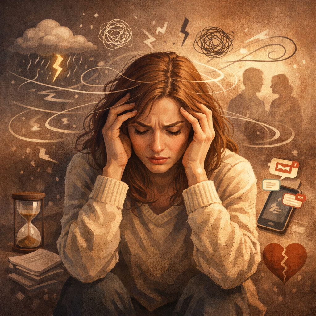hypersensibilité et anxiété chez une personne submergée par ses pensées